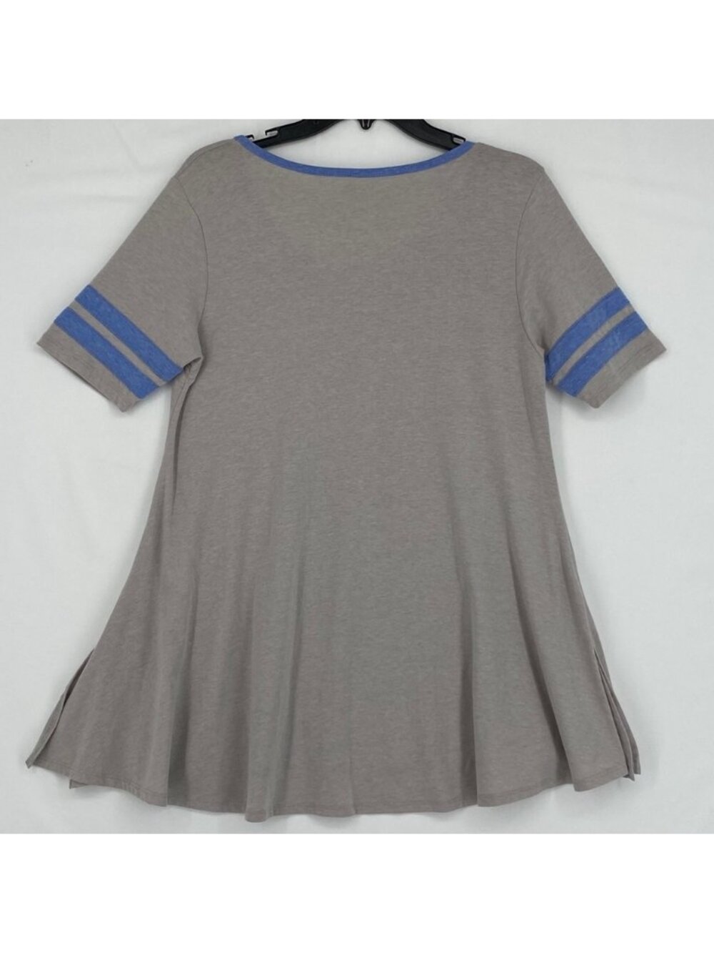 Womens Swing Top Heather Gray Knit with Blue Collar Arm Stripes - Picture 2 of 2